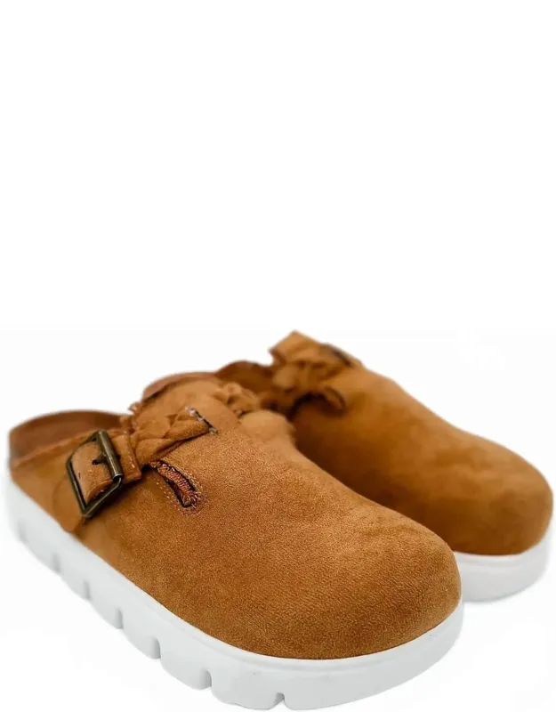 Braided Buckle Faux Suede Clogs