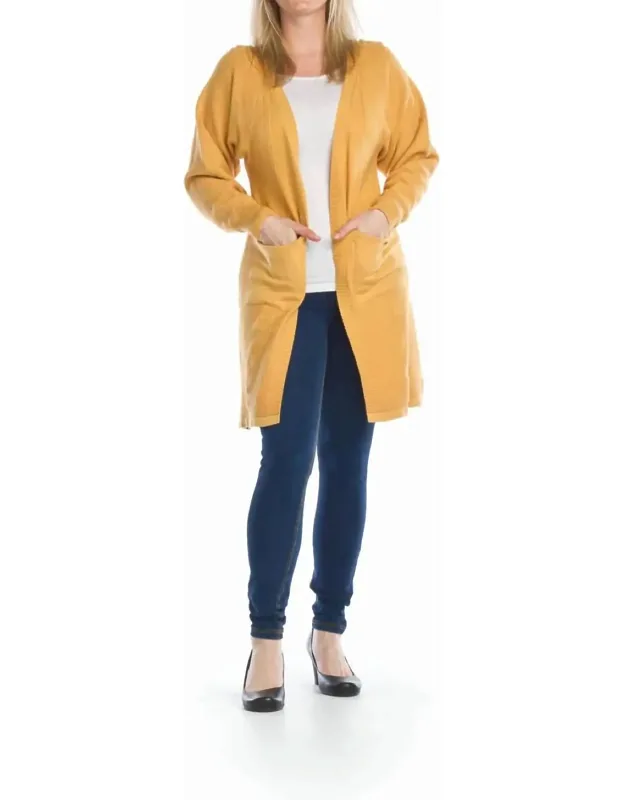 Rib Detail Long Cardigan With Pockets