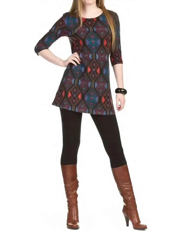 Diamond Print 3/4 Sleeve Sweater Dress