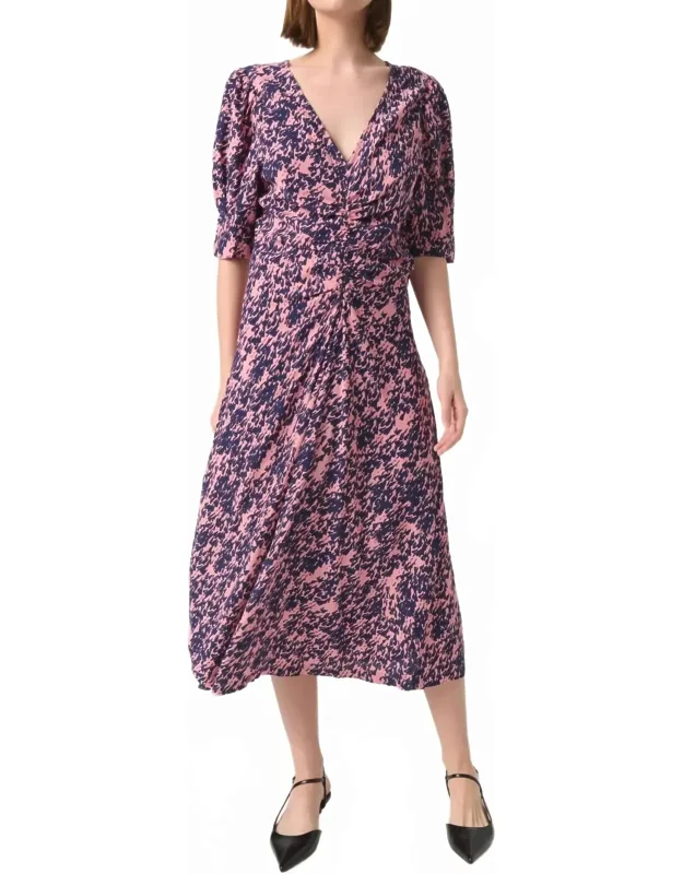 V-neck Short Sleeve Midi Dress