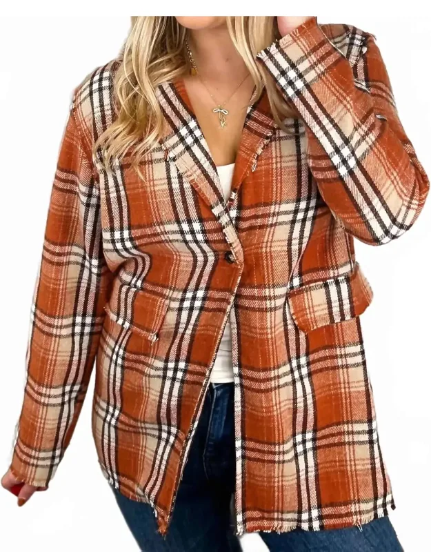 Hold On A Second Plaid Long Sleeve Blazer