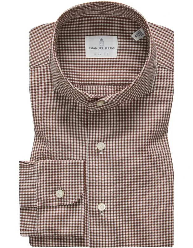 Check Cotton Crinkle Dress Shirt