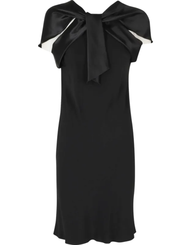 Enver Satin V-neck Bow Detail Viscose Mini Dress