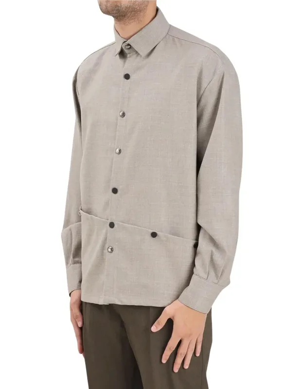 Asymmetrical Snap Button Virgin Wool Shirt