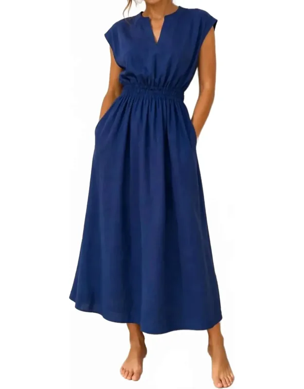 Smocked Waist V Neck Maxi Dress