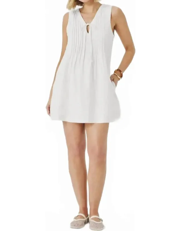Stella Linen Mini Dress With Adjustable Tie Neckline And Pockets