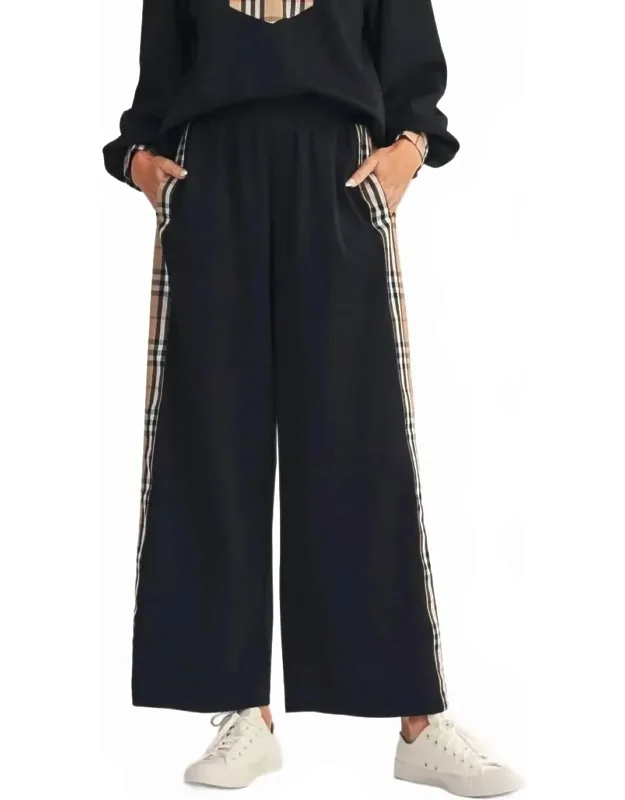 Side Plaid Accent Wide Leg Sweatpants