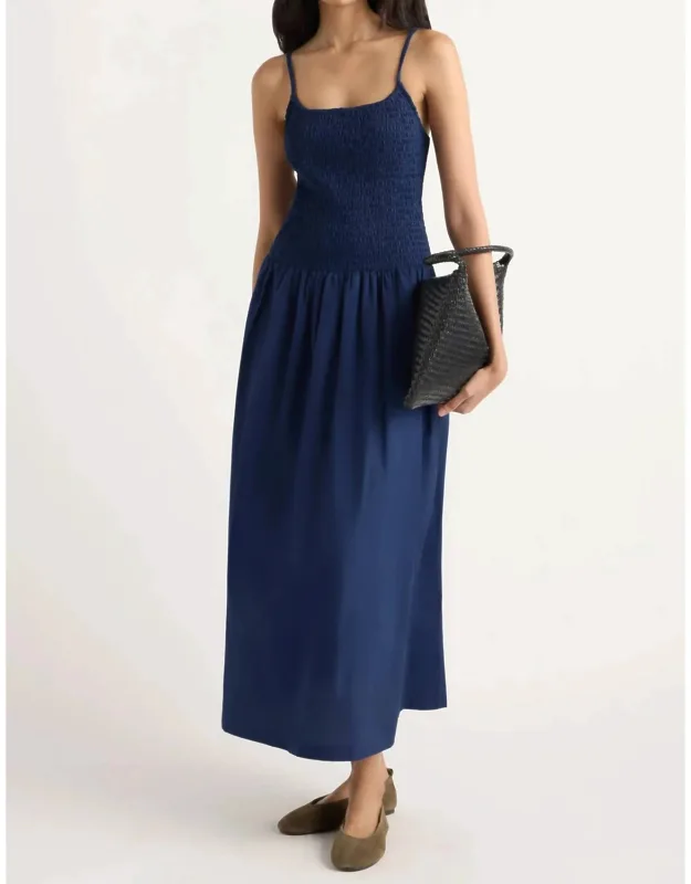 Smocked Organic Cotton Midi Dress
