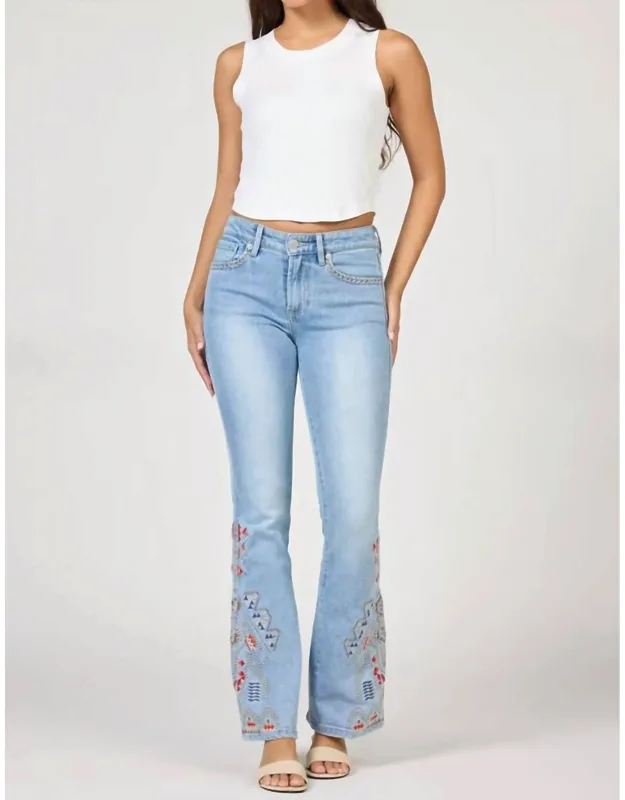 Jaxtyn Bootcut Jeans - Floral Pattern, Mid-rise Waist