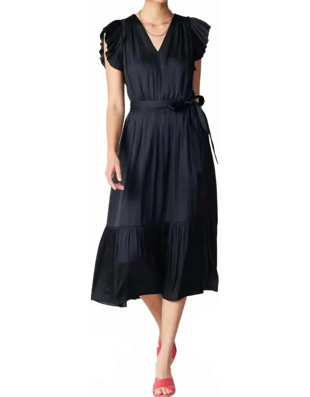 Fluttered Sleeve V Neck Maxi Dress