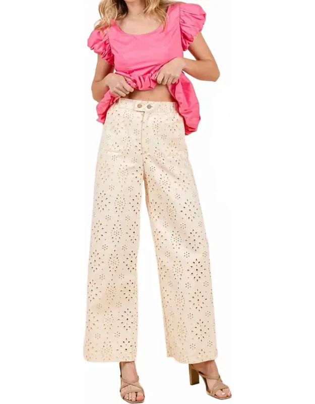 Eyelet Lace Straight Leg Pants