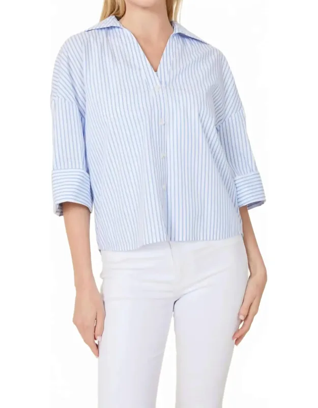 Three Quarter Sleeve Stripe Shirt