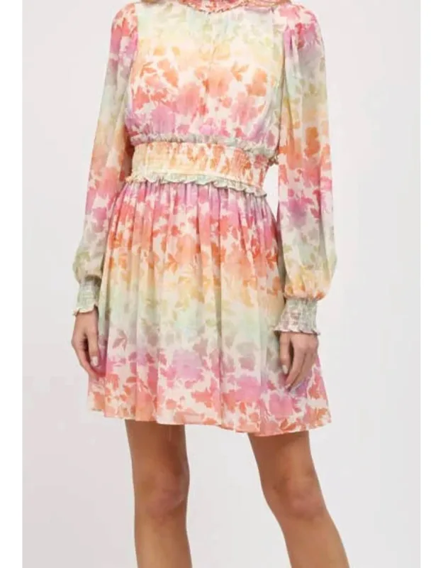 Smocked Detail High Neck Dress