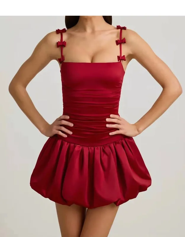 Bow-detail Ruched Bubble Hem Mini Dress