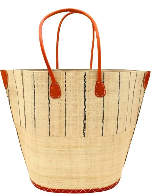 Santa Cruz Two Tone Pinstripes Raffia Straw Tote Bag