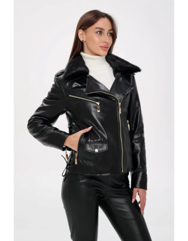 Genuine Mink Fur Embossed Leather Jacket