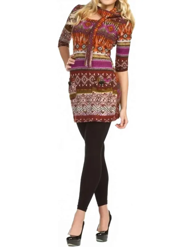Stripe Print Quarter Sleeve Sweater Dress