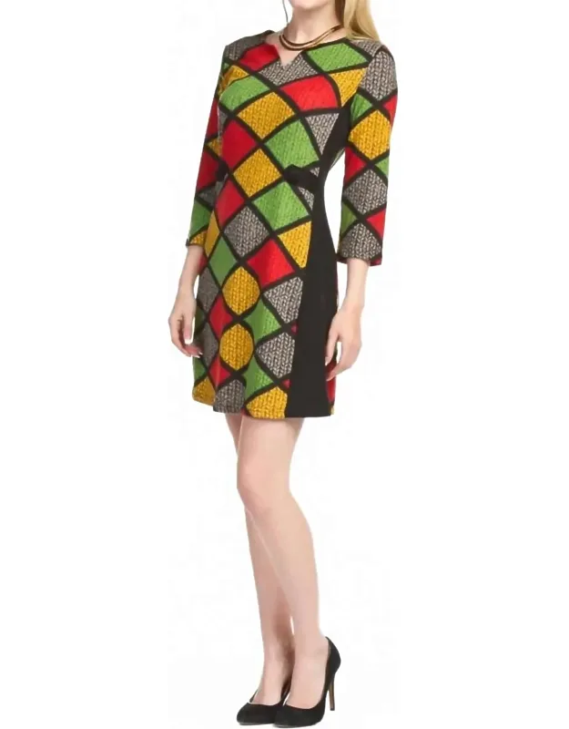 Cable Print 3/4 Sleeve Dress