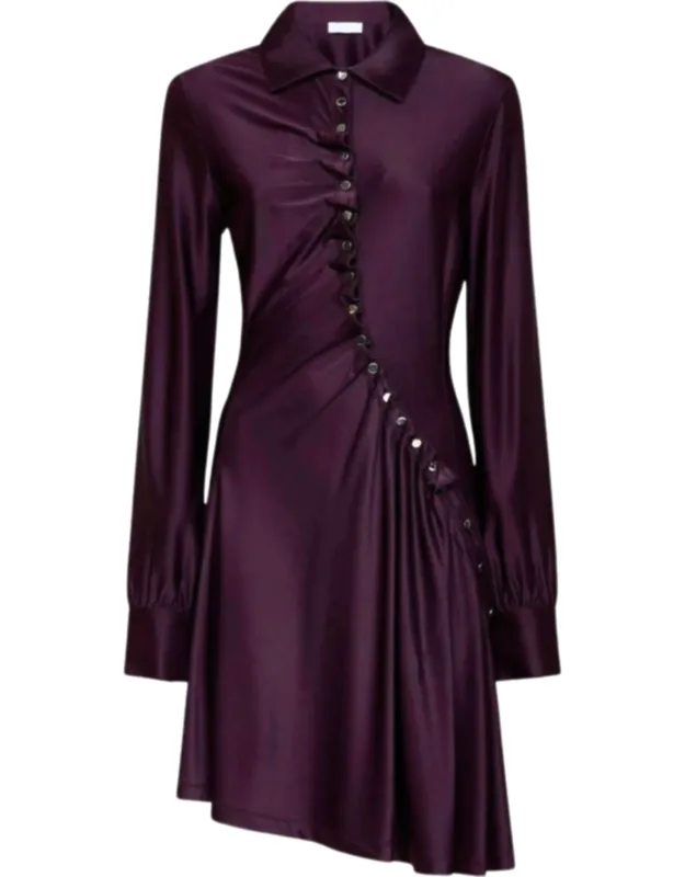 Asymmetrical Buttoned Draped Mini Dress