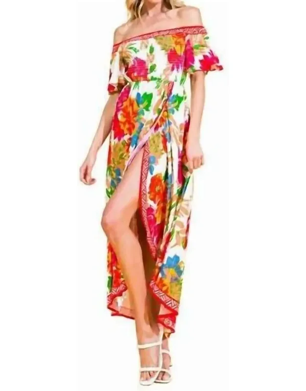 Floral Off Shoulder Hi-lo Maxi Dress