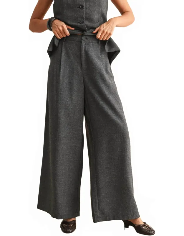 Herringbone Pattern Wide Leg Trousers