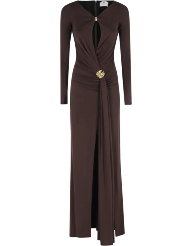 Long V-neck Side-jewel Viscose Evening Dress
