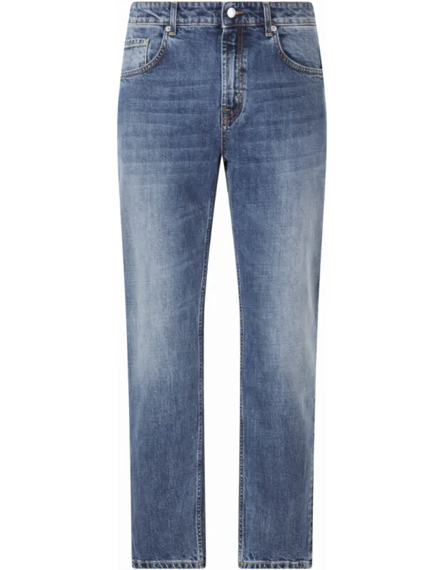 Five-pocket Straight Cotton-blend Jeans