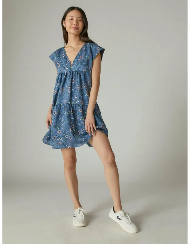 Printed Peasant Mini Dress