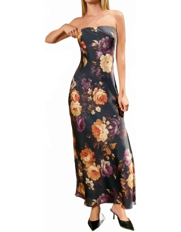 Hidden Haven Strapless Bias Cut Maxi Dress
