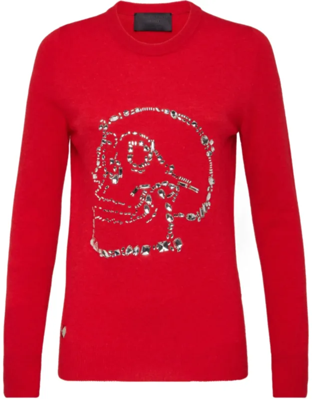 Pullover Round Neck Ls Look At Me Skull Crystal