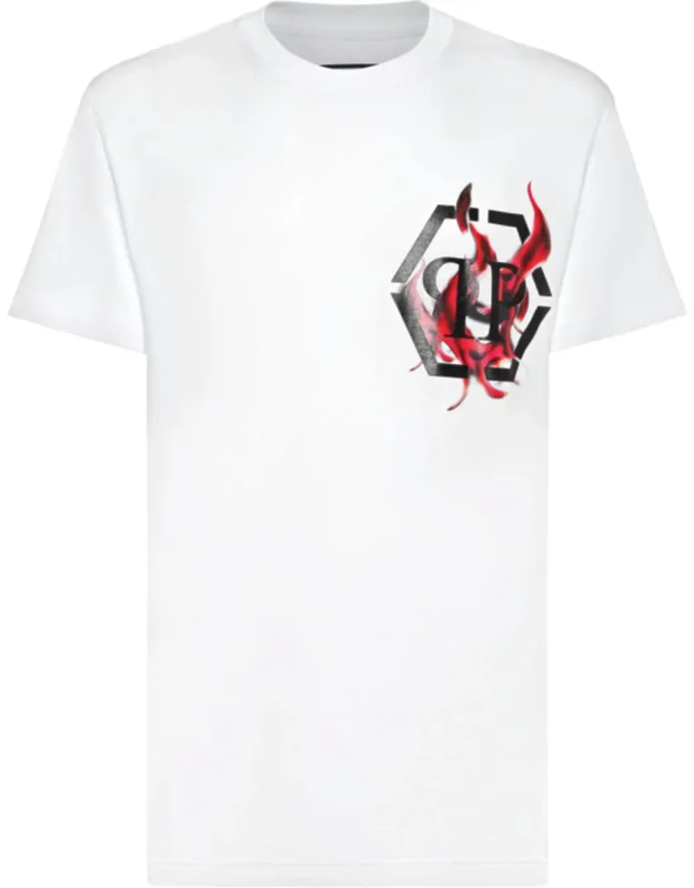 T-shirt With Round Neck And Flame Logos