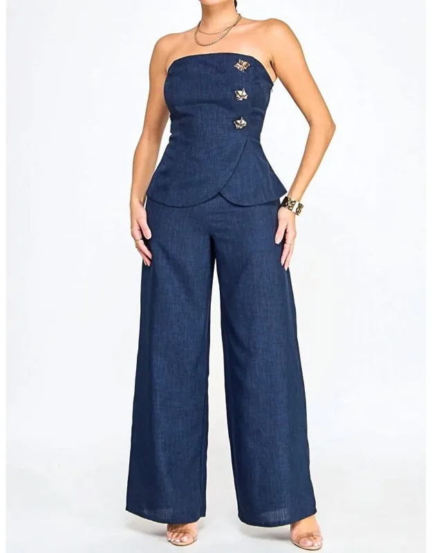 Large Button Embellished Strapless Jumpsuit