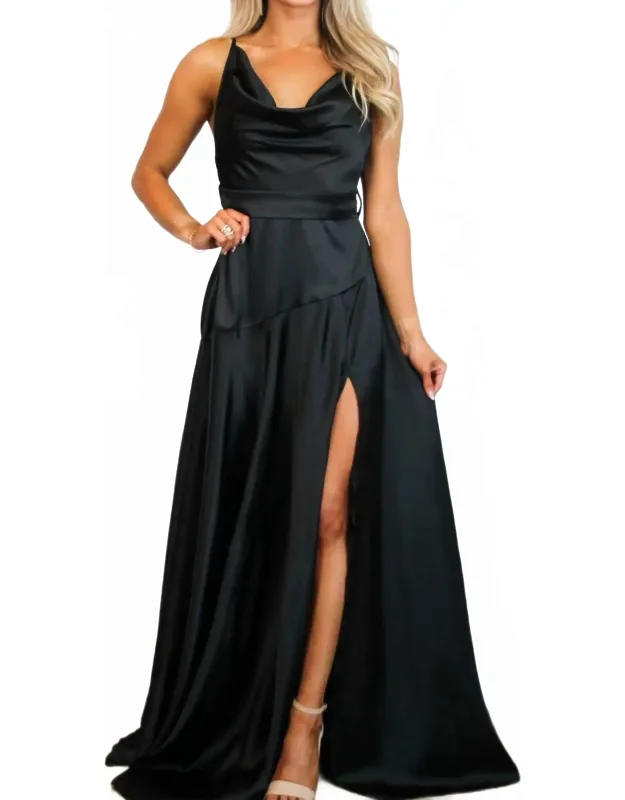 Cowl Neck Satin Maxi Dress