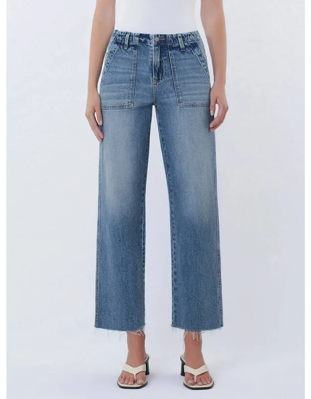 High Rise Patch Pocket Slim Wide Jeans