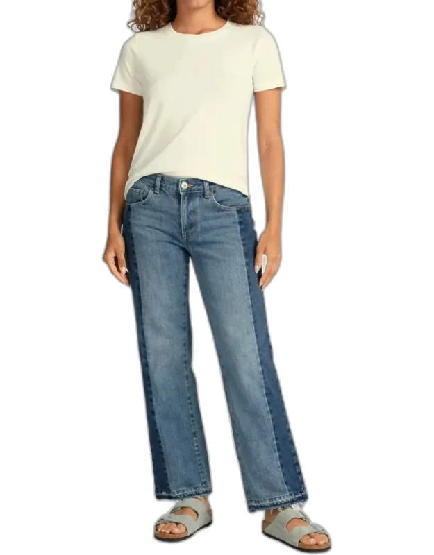 Two Tone Low Rise Straight Denim Pants