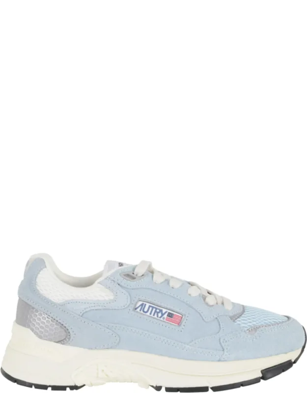 Light Blue Hyperway Low Mesh Side-logo Leather Sneakers