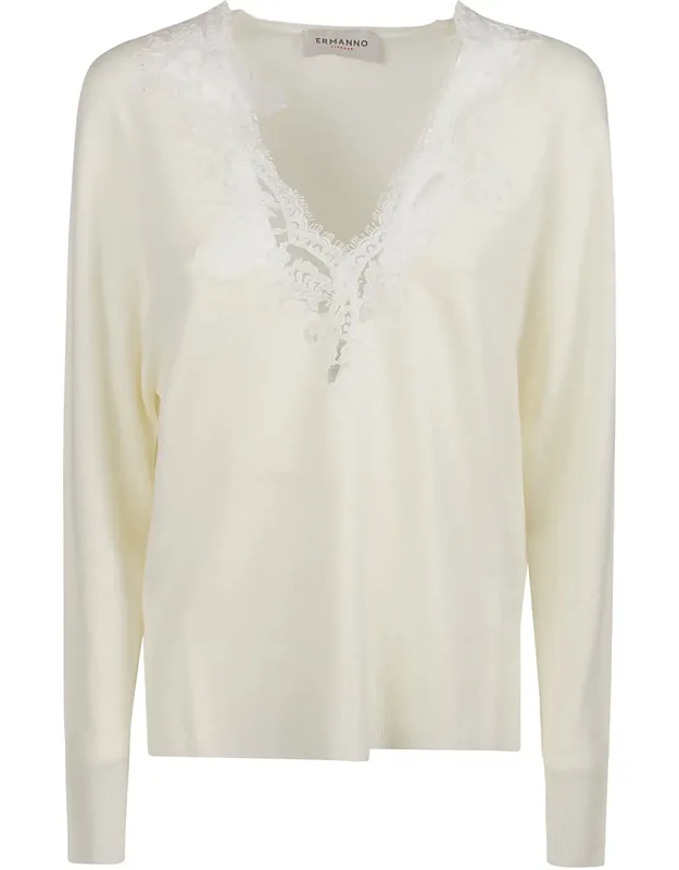 V-neck Sweater With Intricate Lace Detailing