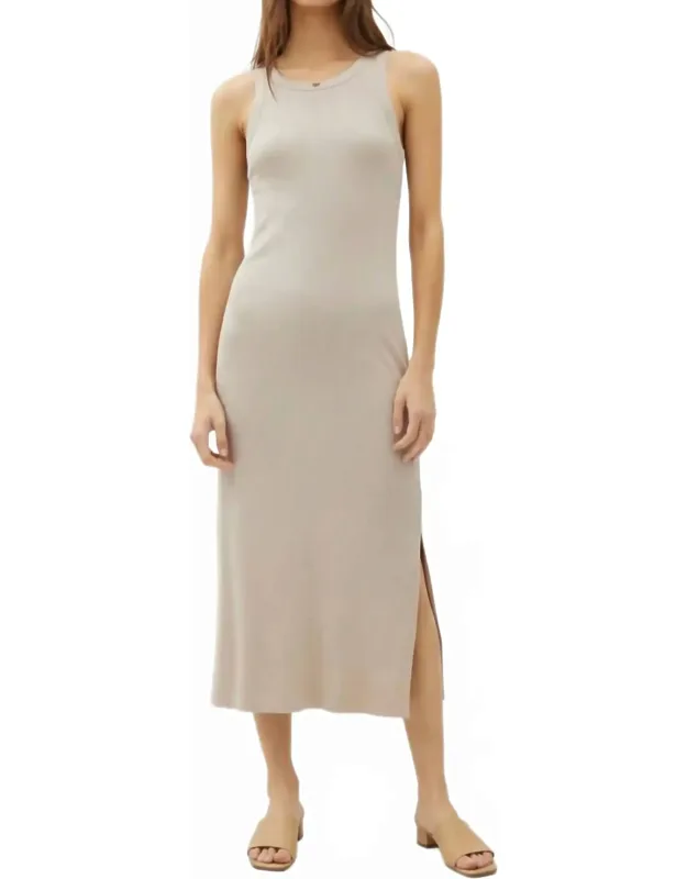 Ribbed Knit Sleeveless Tank Midi Dress