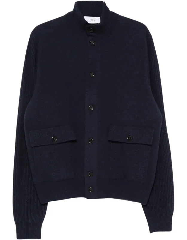 Ribbed-knit Panelled High-collar Jacket