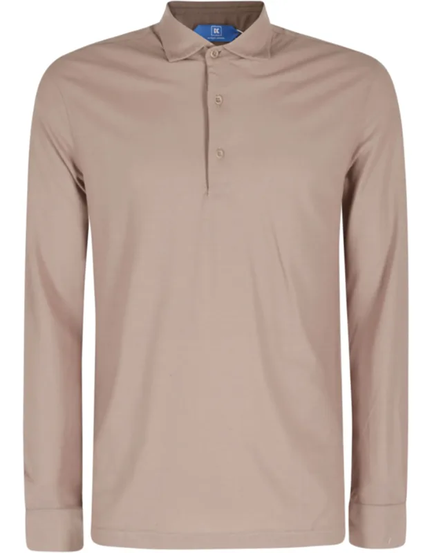 Positano Buttoned Side Slits Cotton Long Sleeve Polo Shirt