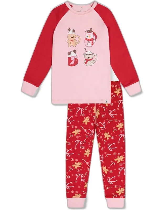 Organic Cotton Two Piece Pajama Set With Raglan Long Sleeve Top And Elastic Waist Pants