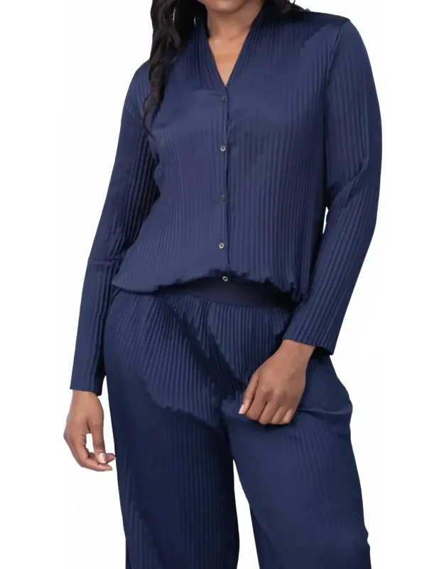 Crinkle Crepe Pleated Button-up Shirt