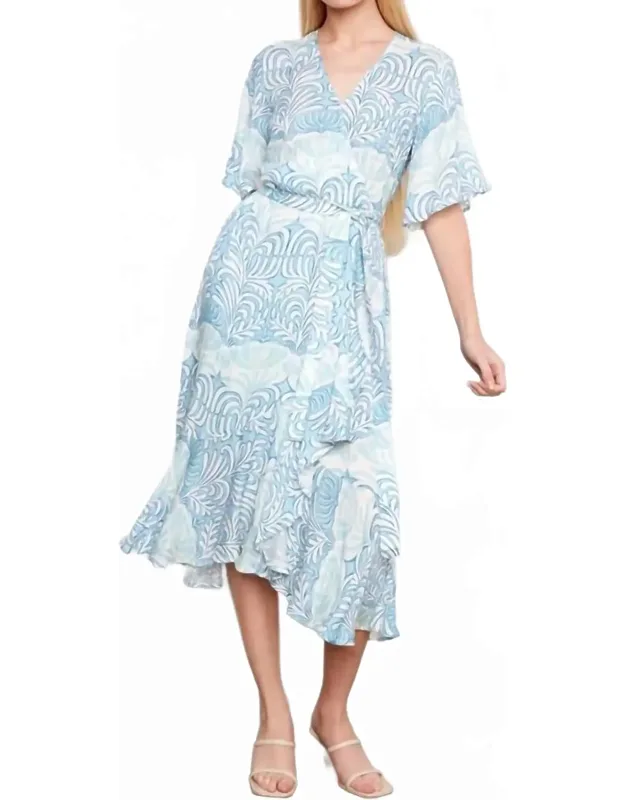 Printed Flutter Sleeve Faux Wrap Dress