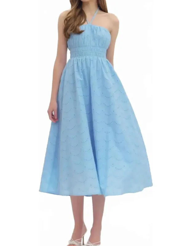 Anneliese Eyelet Halter Midi Dress