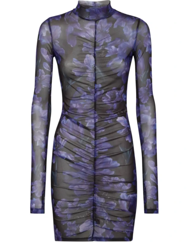 Long-sleeve Mini Dress With Flowers