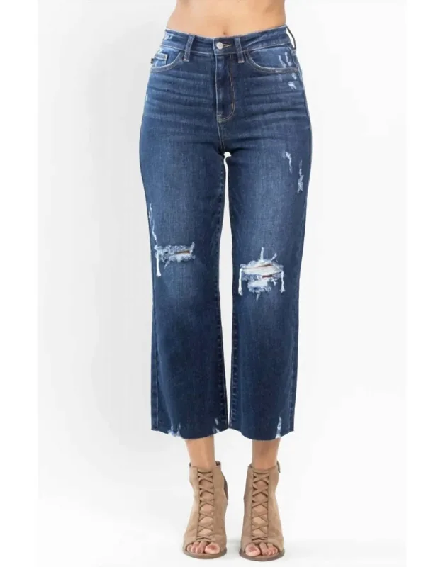 Wanda High Waist Destroyed Wide Leg Crop Jeans