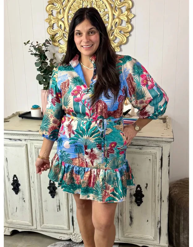 Presley Mini Dress With Ruffled Hem And Tie Waist
