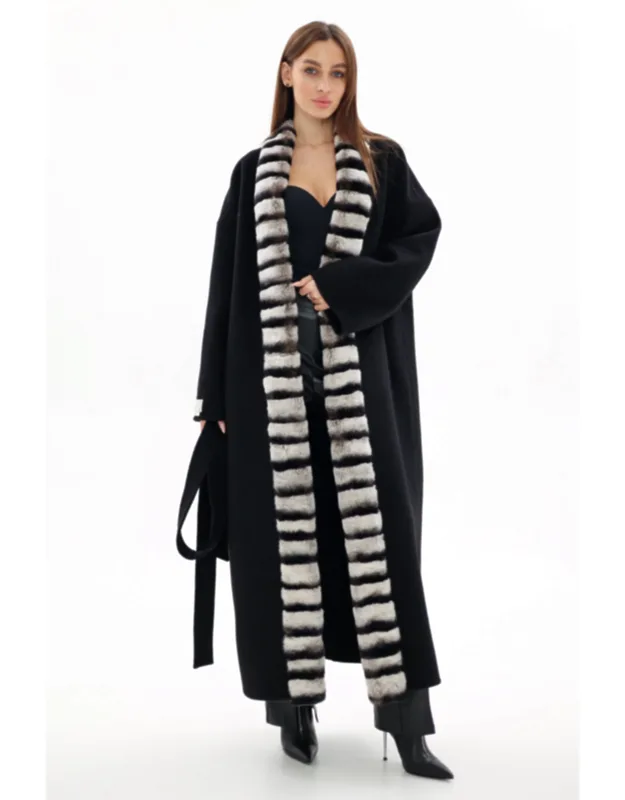 Genuine French Orylag Fur Cashmere Wool Coat