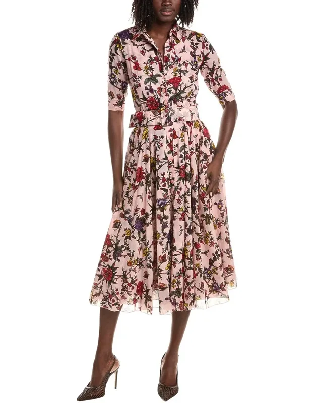 Aster Midi Dress With Spread Collar And Belted Waist