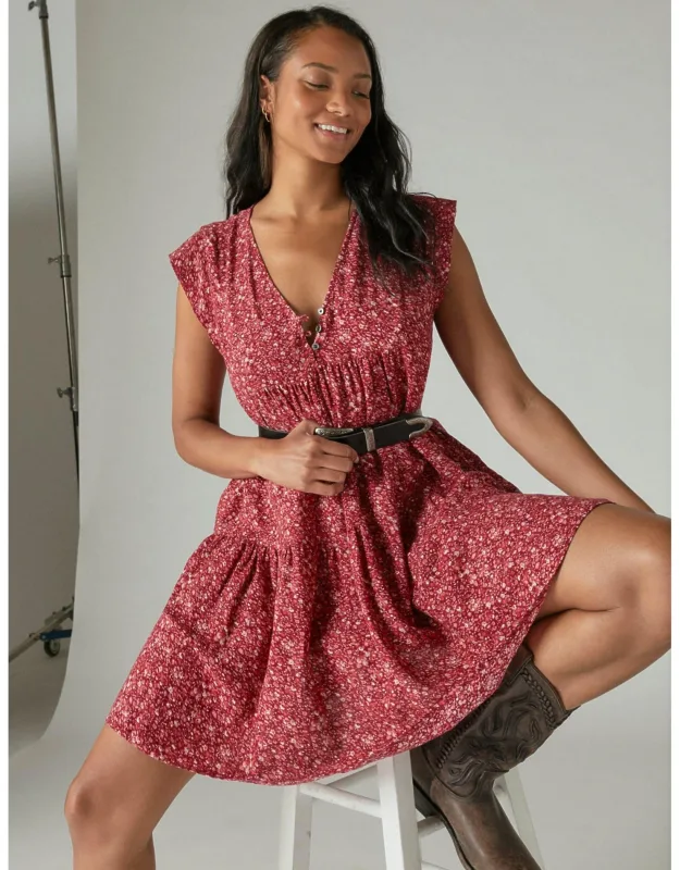 Printed Peasant Mini Dress